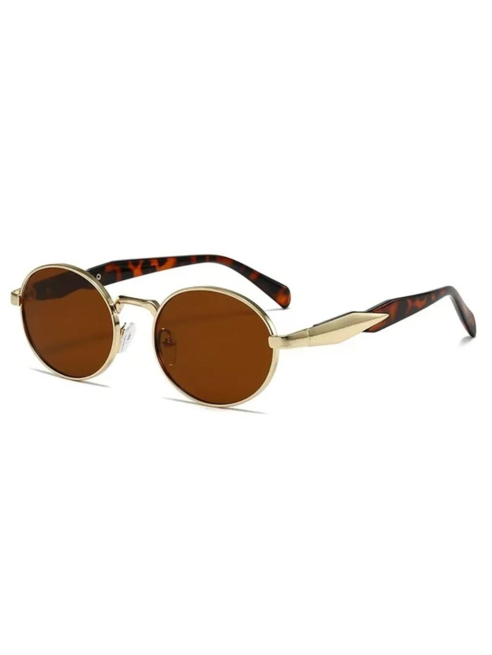Unisex Oval Gold Frame Sunglasses With Brown Tea Lenses & Black Arms